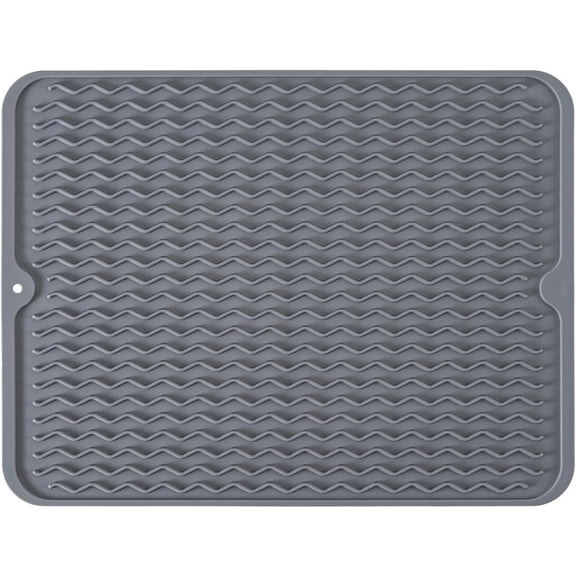 Silicone Dish Drying Mat, Non-Slip Easy Clean Sink Mat Large Heat-resistant Dish Drainer Mat for Kitchen Counter, Sink, Refrigerator or Drawer liner (15.7*11.8 inches, GREY)