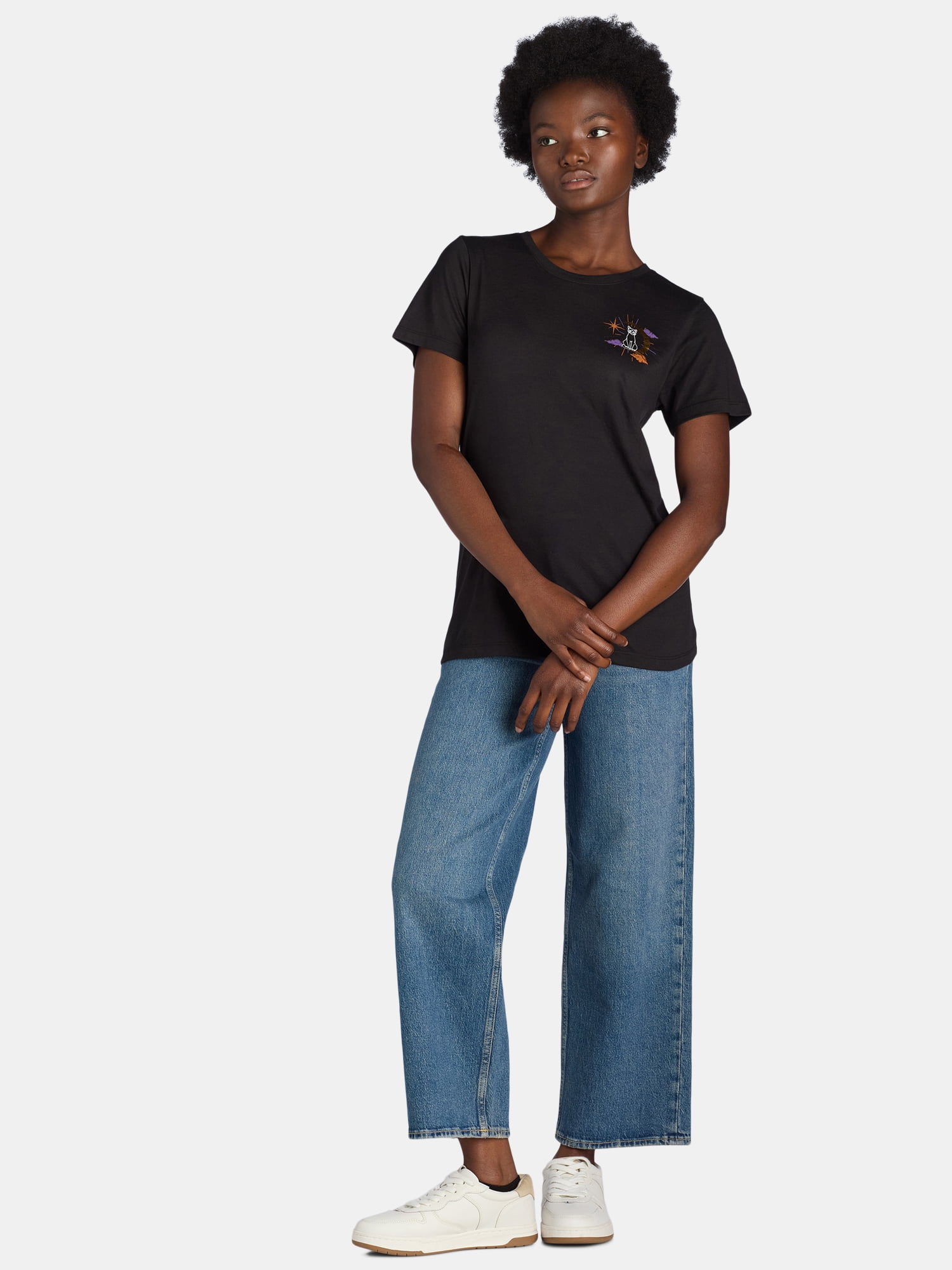Way to Celebrate Women's Halloween Cat Moon Tee, Sizes S-3XL