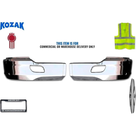Compatible with T680 2013-2021 Bumper Steel Chrome Extension Corners with Brackets Set (Kozak)