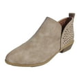 thumbnail image 2 of symoid Womens Booties- Shoes Retro Solid Low Heel Hollow Out Fashion Short Leather Boots Khaki 41, 2 of 4