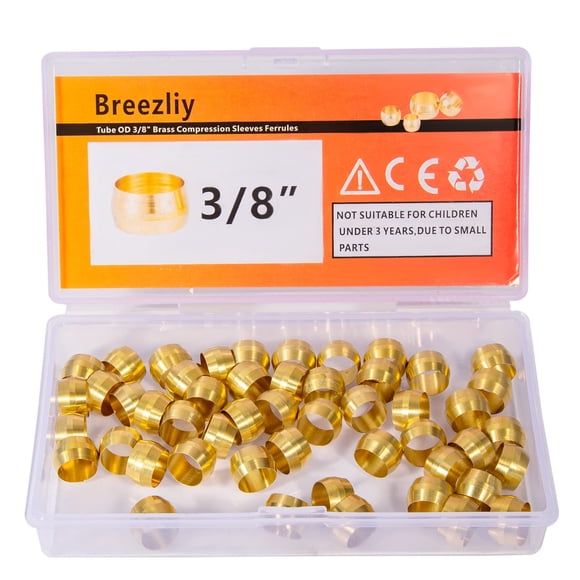 Breezliy 50 piezas de tubo OD 3/8 "" mangas de compresión de latón virolas de latón kit surtido de accesorios de compresión (tubo OD de 3/8 ")