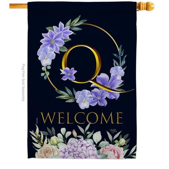 Breeze Decor H130251-BO 28 x 40 in. Welcome Q Initial House Flag with Spring Floral Double-Sided Decorative Vertical Flags Decoration Banner Garden Yard Gift