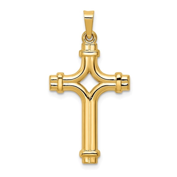 14k Yellow Gold Cross Pendant Charm - 32mm x 17mm