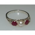 thumbnail image 6 of LBG British Made Luxury Solid 10K White Gold Natural Ruby and Cultured Pearl Trilogy Ring, 6 of 7