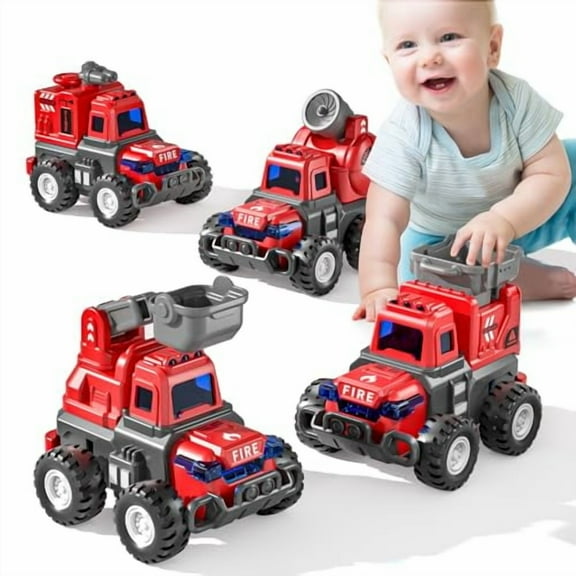 4 Pack Fire Trucks Toys for Toddlers Kids 2-4 Years,Press and Go Cars for Toddlers Boys Girls with Flexible Joints,Kids Toddlers Toys for 3 4 5 6 Years Old Boys Girls Birthday Gifts