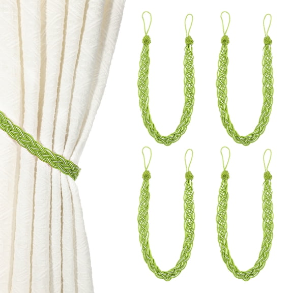 Uxcell 4 Pcs Curtain Tiebacks, 56cm/22 Braided Drapery Holdback Holder Curtain Ties Holdbacks Elegant Window Rope Tie Back, Light Green