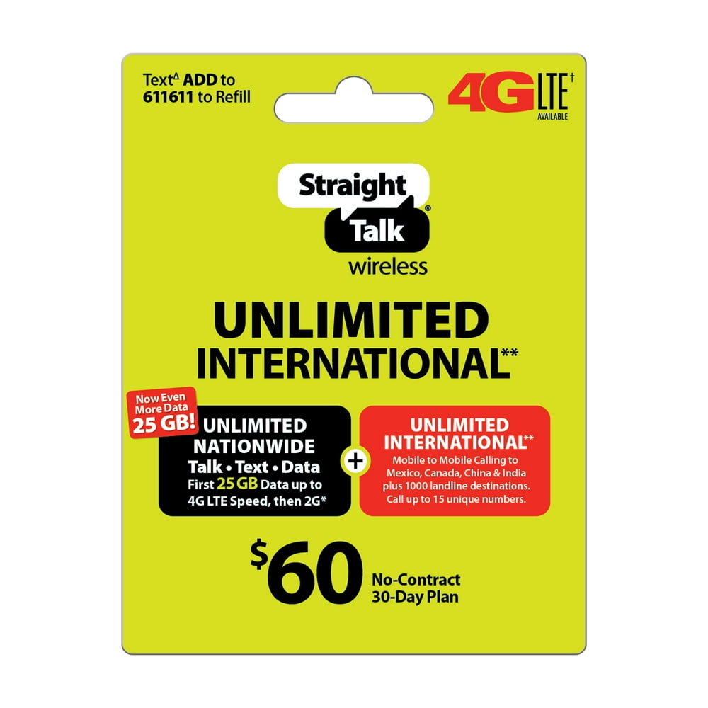 Straight Talk 60 Unlimited International 30Day Plan ePIN Top Up