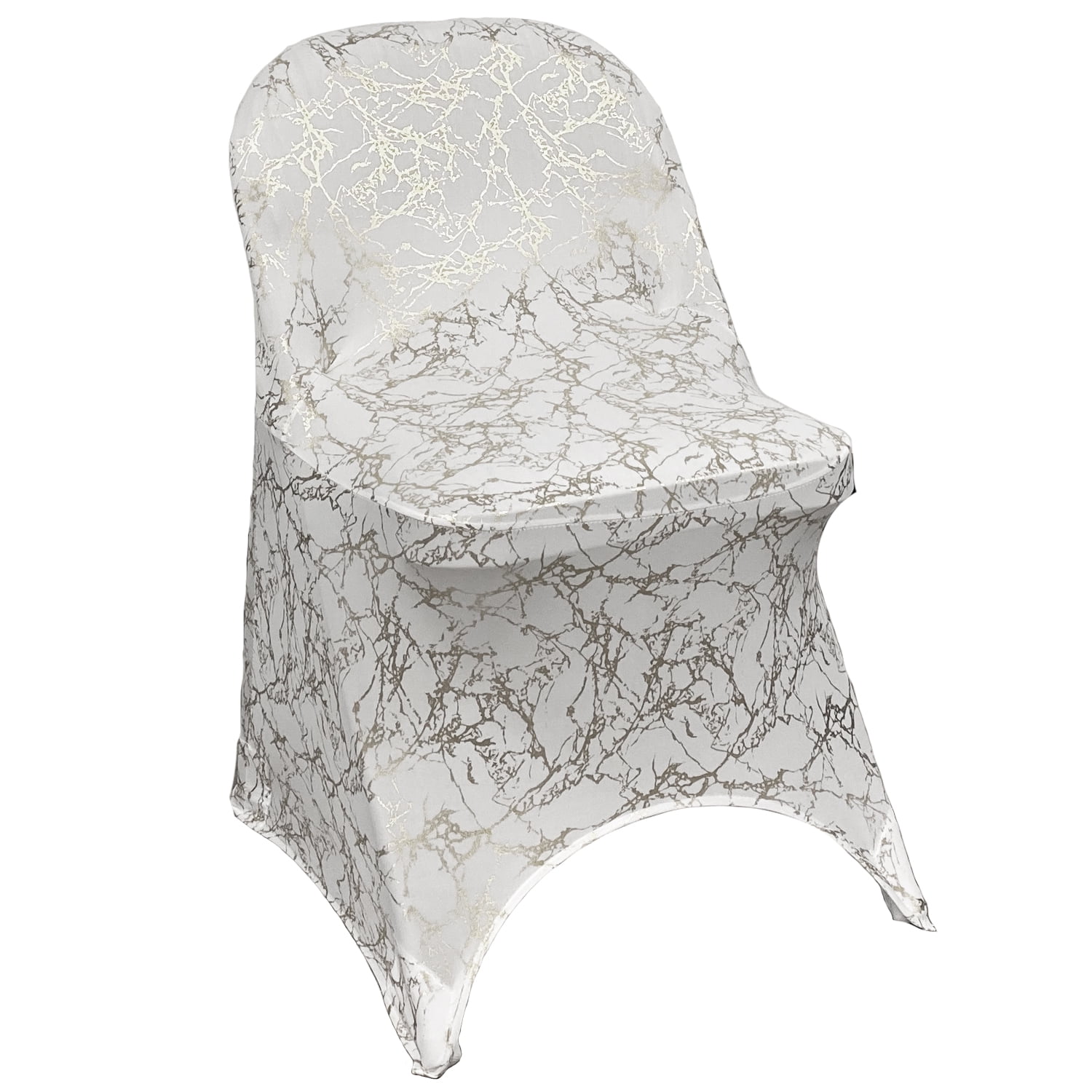 Stretch Spandex White Folding Chair Cover With Gold Marbling