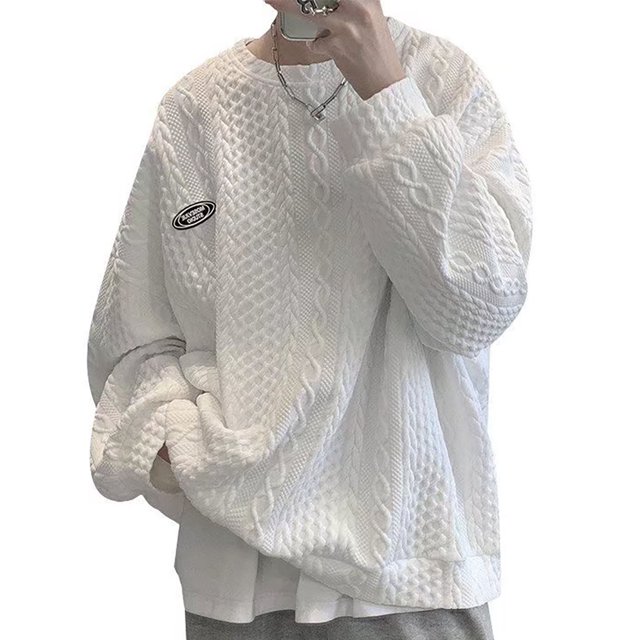 Top tipo gofre con cuello redondo para hombre,Top de manga larga para hombre Top informal para hombre Tops sueltos de manga larga para hombre Diseño elevado
