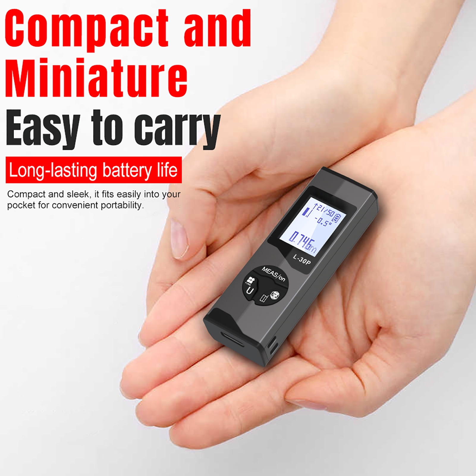 Mini Distance Meter Mini Distance Meter Digital Range Finder 98.43ft and Electronic Level Function Type C Charging 1mm Accuracy 50 Groups Memory Area Volume Measurement with LCD Backlight Indoor
