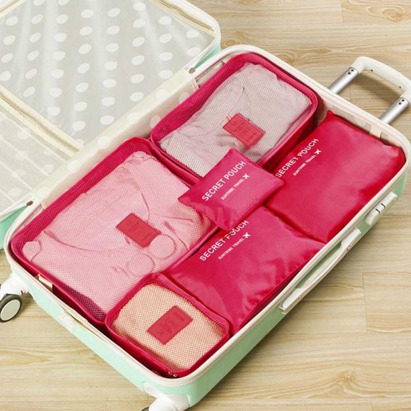 6 unids/set bolsa de viaje NikouMX almacenamiento gran capacidad impermeable rosa roja