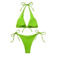 thumbnail image 3 of Efsteb Bikini Sets for Women High Waisted Halter k Bathing Suit Beach Summer Two Piece Swimsuits High Waist Bikini Solid Color Swimwear (Green,M), 3 of 7