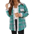 thumbnail image 2 of Gvdentm Womens Fleece Jacket With Hood Womens Plaid Sherpa Lined Jacket Winter Button up Flannel Jackets Oversized Fleece Fuzzy Warm Coat Jackets Green,L, 2 of 7