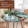 thumbnail image 3 of Coastal Blue Green Tree Round Tablecloth 45-54 Inch Round Fitted Table Cloth with Elastic Edge, Beach Tropical Vintage Wood Grain Waterproof Table Cover Protector for Outdoor Picnic Party Dining, 3 of 6