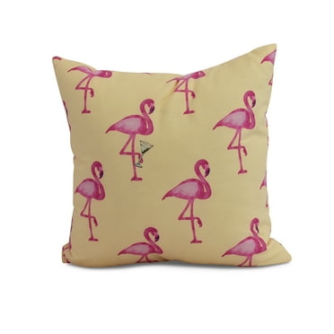 Simply Daisy, 16" x 16" Flamingo Fanfare Martini , Animal Print Outdoor Pillow, Yellow