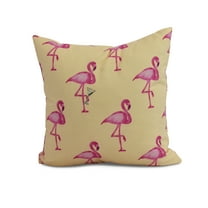 Simply Daisy, 18" x 18" Flamingo Fanfare Martini , Animal Print Outdoor Pillow, Yellow