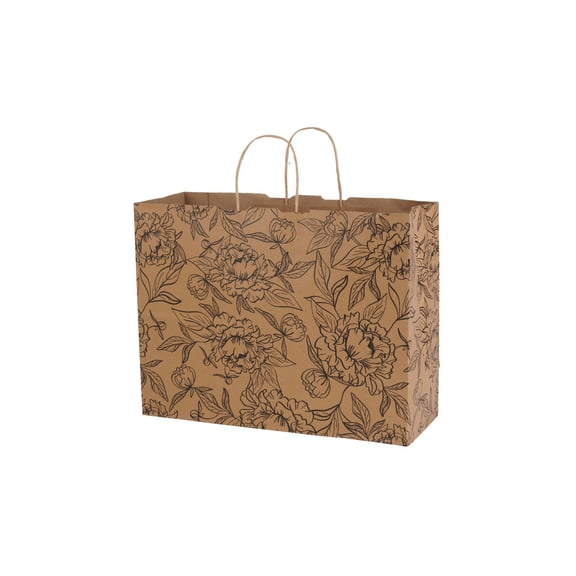 SSWBasics Large - Simple Floral Paper Shopping Bags - Case of 100