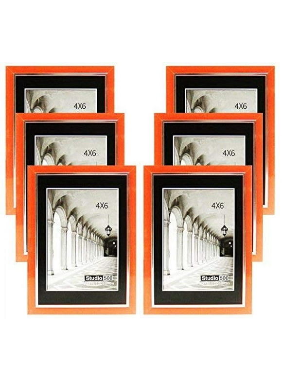 Studio 500 Pack of Six 4x6" Orange/Silver Wall and Tabletop Picture Frames