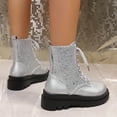 thumbnail image 6 of Busydd Women's Boots Trendy Round Toe Lace up Boots for Women Casual Chunky Heel Sequin Mid Calf Boots for Women 7.5, 6 of 9