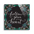 thumbnail image 1 of Follow Your Heart Black Floral 12 x 12 Glass Wall Hanging Sign, 1 of 5