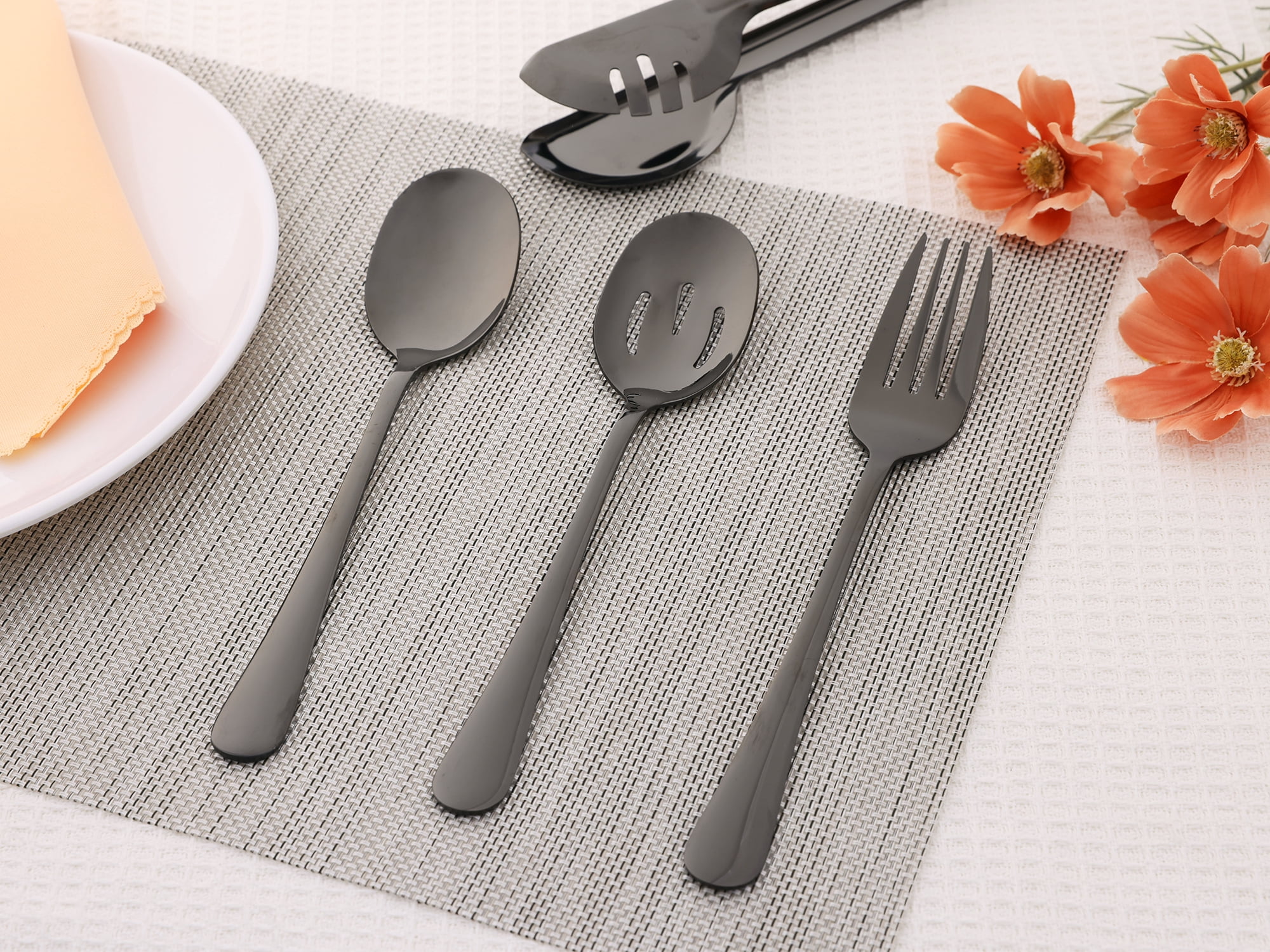 Unique Bargains Stainless Steel Flatware Set with Spoons and Forks Black 8 Pcs