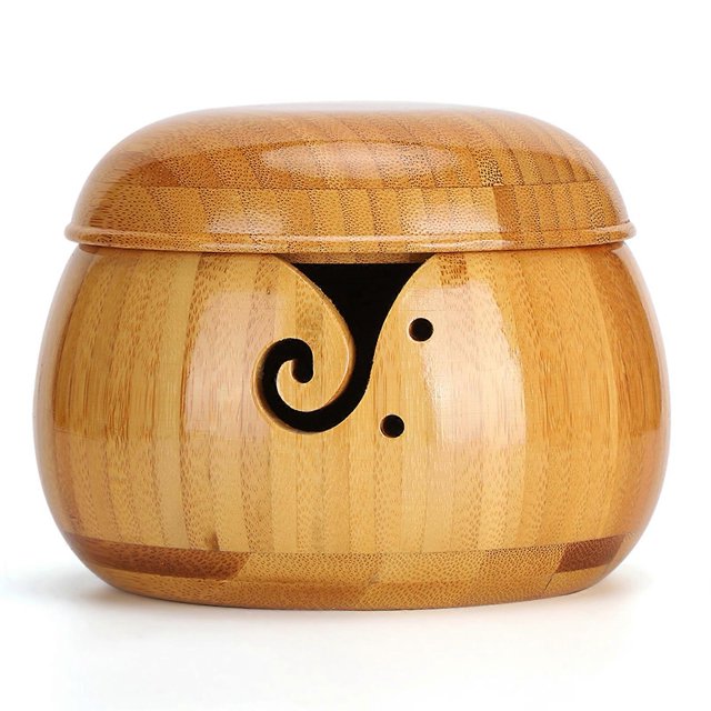 Wooden Yarn Storage Bowl Environmentally Friendly for Household Circular with Lid Crafted Box