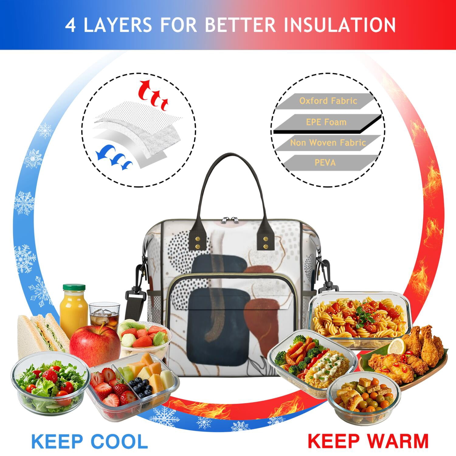 Retro Style Large Lunch Box for Women, Boho Chic Leakproof Tote with Artistic Aesthetic, Dual Insulated Compartments for Teachers, Travel, or Gym