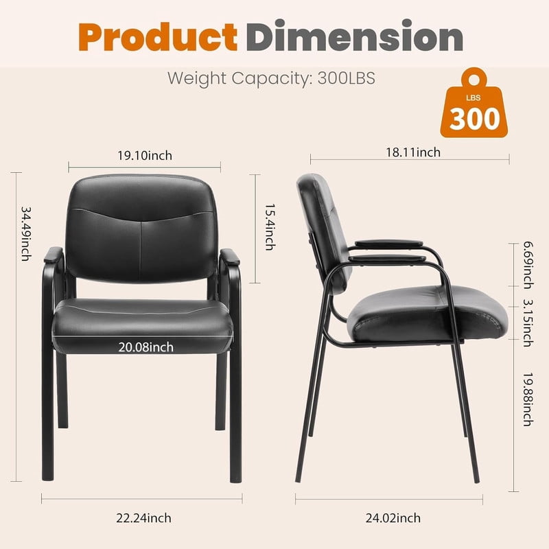 Office Conference Chairsm, Stationary Reception Guest Armchairs with Leather Padded Seat & Arms, No Wheels, for Lobby or Waiting Room