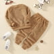 thumbnail image 4 of Gibobby Conjunto de ropa para bebé y niño Invierno niños pequeños niños niñas manga larga Color sólido franela polar con capucha Tops pantalones pijamas trajes(Café,5-6 Años), 4 of 5