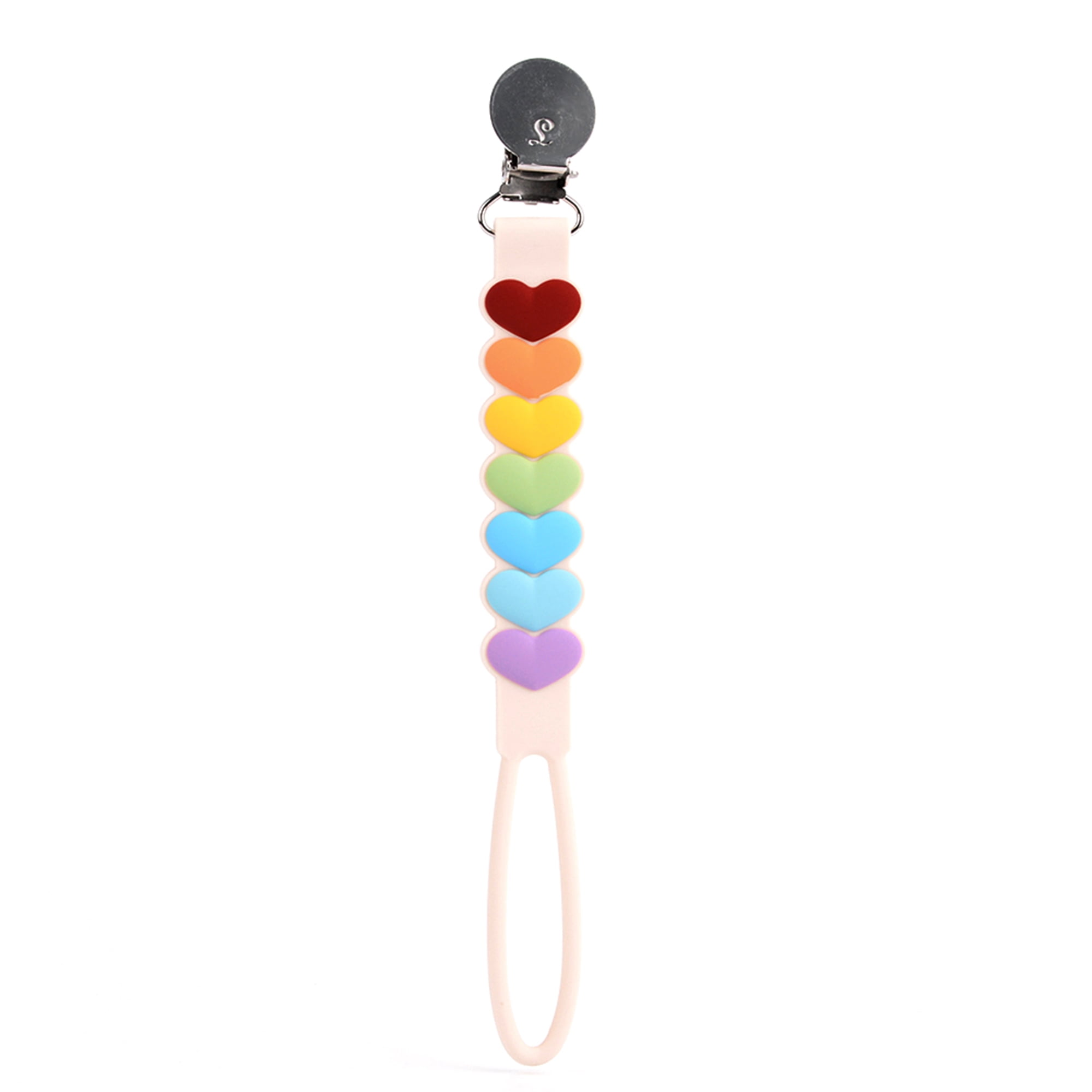 Loulou Lollipop Pacifier Clip - Beadless for Babies and Toddlers 4 Months+, Easy to Clean - Sweetheart Rainbow