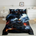thumbnail image 2 of jejeloiu Modern Train Print Queen Comforter Set,Retro Transport Vehicles Bedding Sets,Black Orange Bedding Comforter Set For Teens,Super Cozy Room Decor Reversible,3pcs, 2 of 8