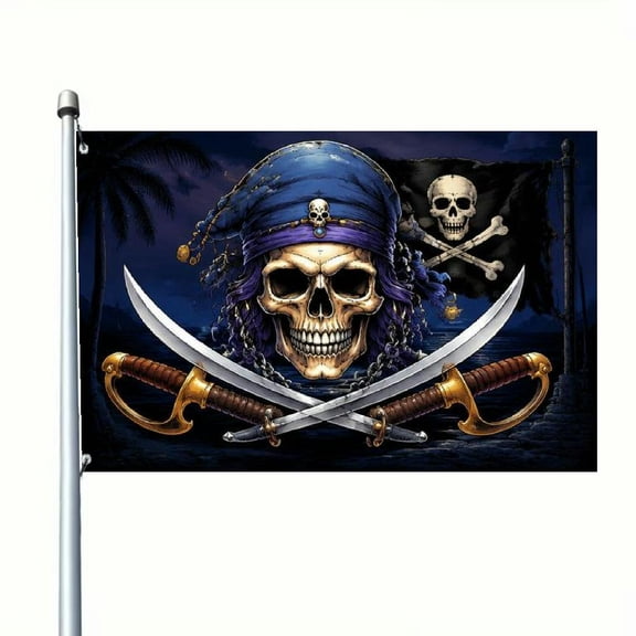 2D Flat Pirate Jolly Roger Crossed Rapiers Flag, Double-Sided Polyester Banner With Eyelets, Multiple Sizes Available, Easy To Hang, Durable Outdoor Garden Flag