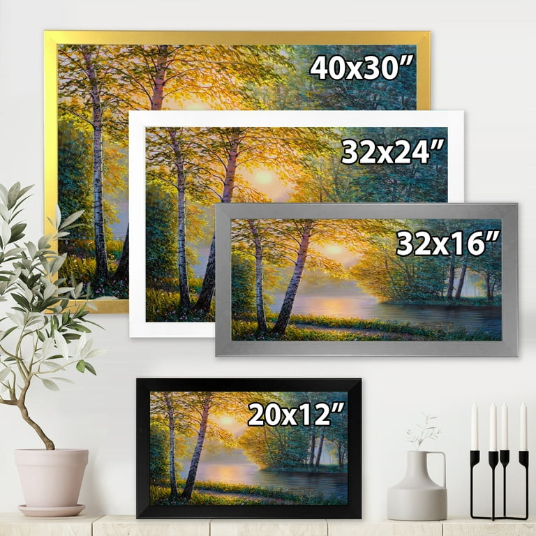 Free Shipping! Designart Sunrise Summer River Spring Forest 40x30