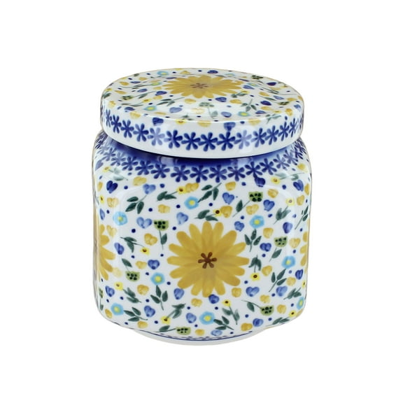 Blue Rose Polish Pottery Yellow Daisy Medium Canister