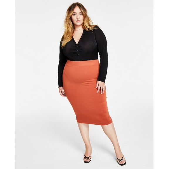 Bar III Bodycon Midi Skirt Terra Stone 2X