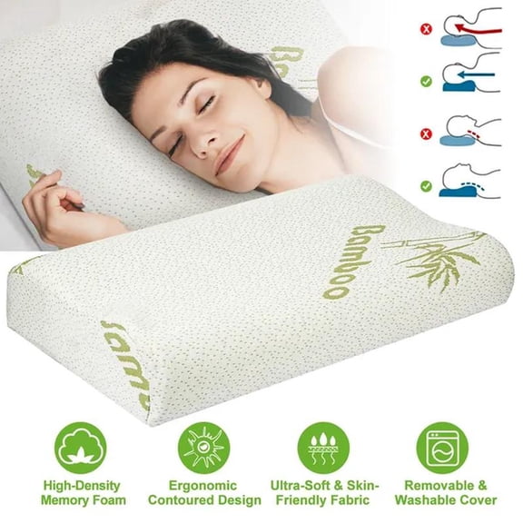 Bamboo Memory Foam Sleep Pillow Contoured Cervical Neck Support Breath Pillow