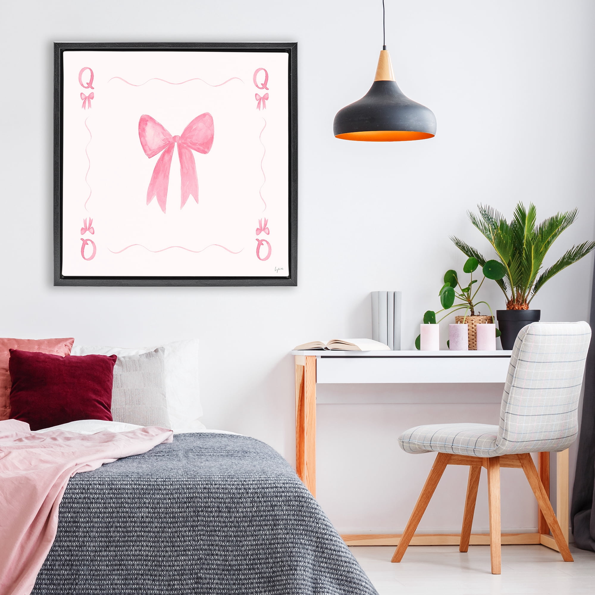 Stupell Industries Queen of Ribbons Card Black Framed Floater Canvas Wall Art, design by Lucille Price