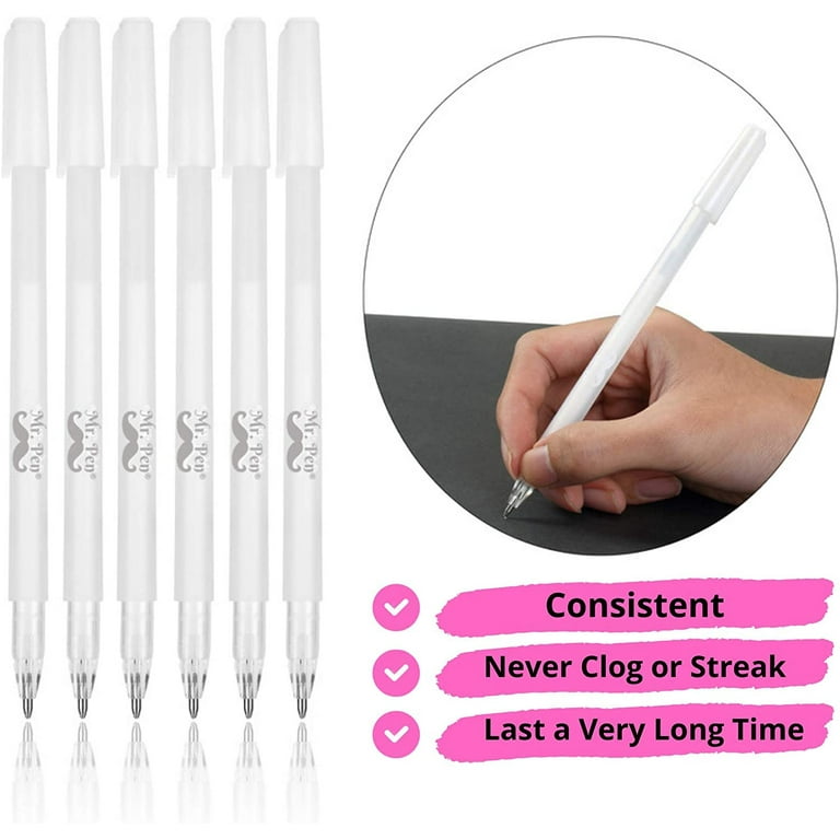 12 Pieces White Gel Ink Pen Set, 0.8 mm Fine Point White Art Pen White Pens  for Artists, White Rollerball Pens White Ink Pens for Black Paper,  Sketching, Drawing, Illustration, Adult Coloring