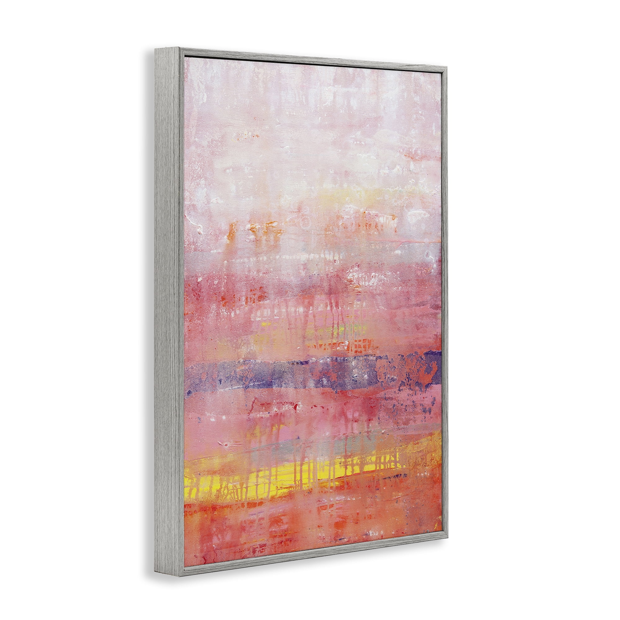 Stupell Industries Modern Paint Drip on Pink Abstract Painting Gray Framed Art Print Wall Art, 16 x 24