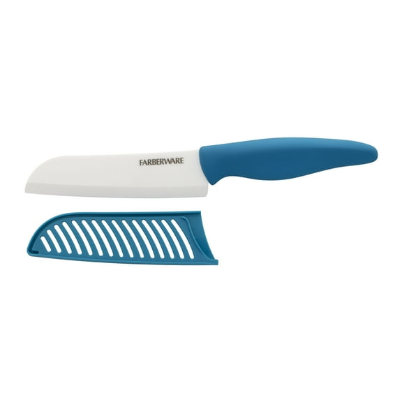 Farberware Professional 5-inch Ceramic Santoku Knife with Teal Blade Cover and Handle