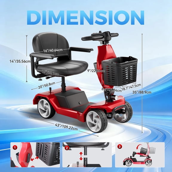Edcsi Foldable Mobility Scooters for Seniors, 4 Wheel Lightweight Mobility Scooters for Adults, Powered Electric Wheelchair, Mobility Scooter with Seat, Folding Travel Motorized Scooter
