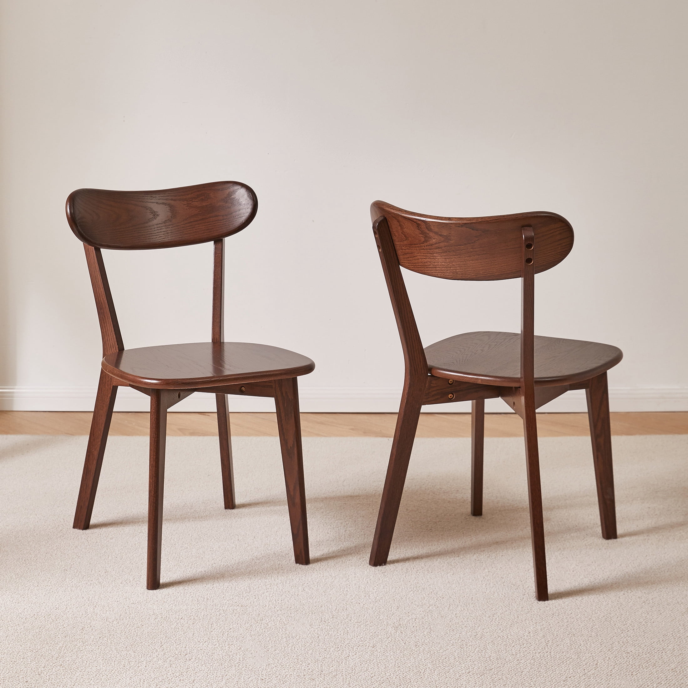 Noble House Set of 2 Solid Oak Dining Chairs, Wooden Side Chairs with Butterfly Backrest, Dark Walnut