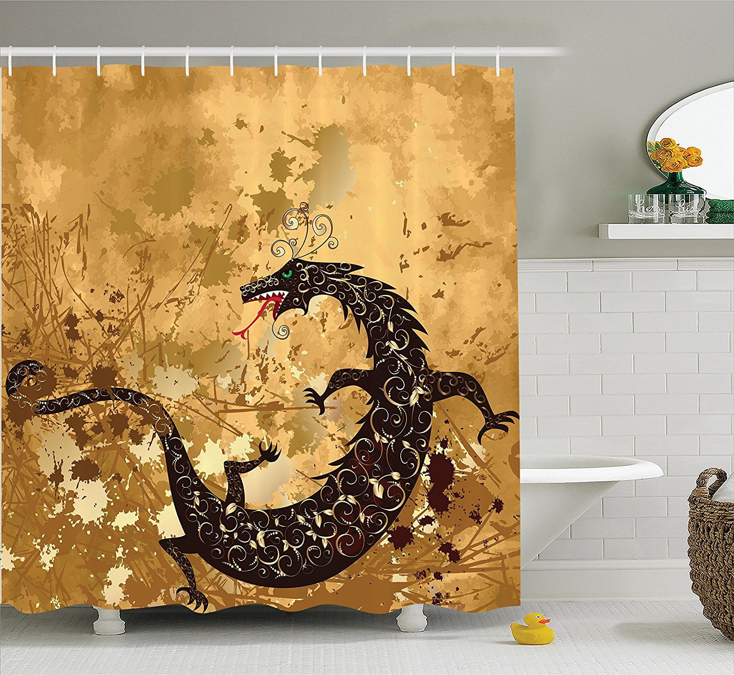 The Dragon Theme Waterproof Fabric Home Decor Shower Curtain Bathroom Mat 