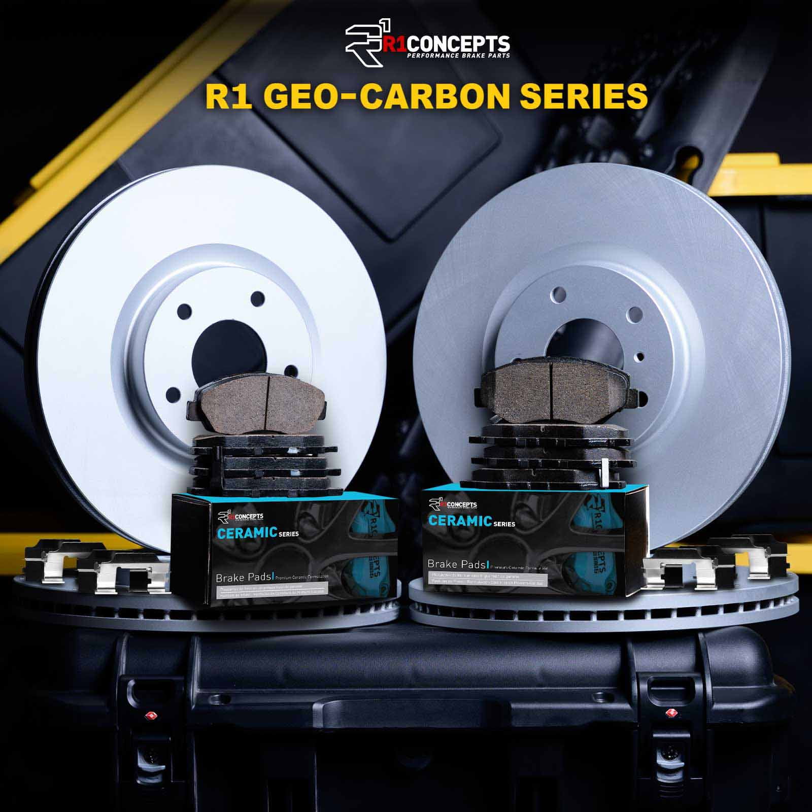 R1 Concepts Front Rear Brakes and Rotors Kit |Front Rear Brake Pads| Brake Rotors and Pads| Ceramic Brake Pads and Rotors |Hardware Kit WDWH2-73042