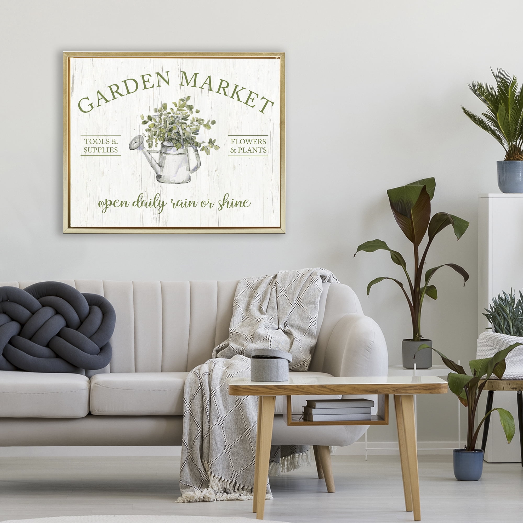 Stupell Industries Open Daily Garden Market Gold Framed Floater Canvas Wall Art, design by Sally Swatland