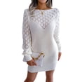 thumbnail image 1 of Vestido suéter ajustado con hombros descubiertos Mini linterna Mangas largas Vestidos de punto para mujer Blanco S, 1 of 8