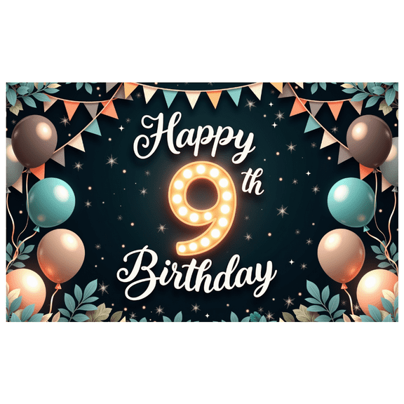 Colorful Balloons Birthday Banner Decorative Backdrop Kids Party Celebration for 9th Birthday
