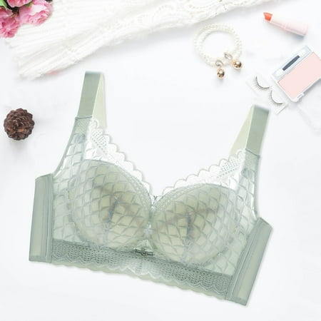 Push Up Bras for Women Underwire Womens Comfy Large size gathering thin section adjustment ultra-thin Bra Daily Deals Green 42E