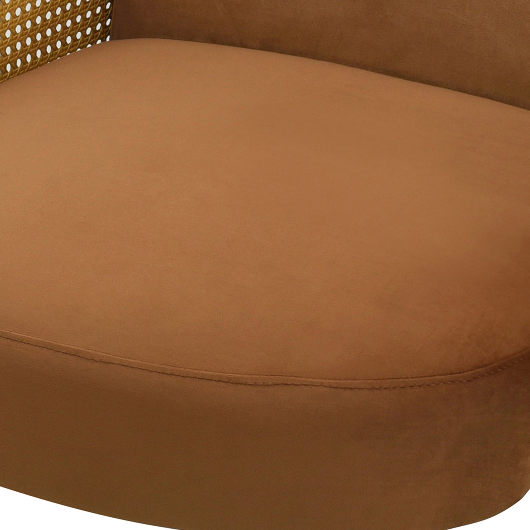Christopher Knight Home Miles Mid-Century Velvet Upholstered Accent Chair with Rattan Armrests, Solid Wood Legs, Brown