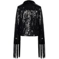 thumbnail image 2 of LinYooLi Women's Sequin Tassel Jacket Sparkle Retro Long Sleeve Reflective Fringe Jacket Sequin Coat, 2 of 3